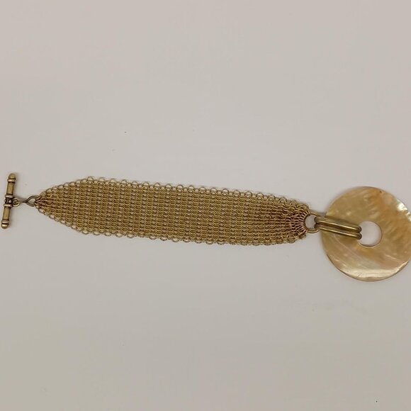 Ferrara Whiting and Davis Antique Gold Ring Mesh Gold Lip Shell Bracelet - Picture 4 of 4